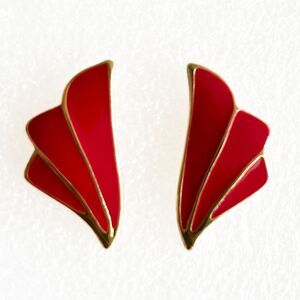 Vintage Red Enamel Fan Wing Earrings